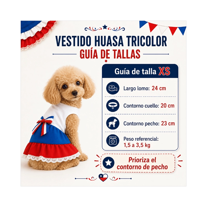 VESTIDO DE HUASA TRICOLOR PARA PERRO TALLA XS - 3