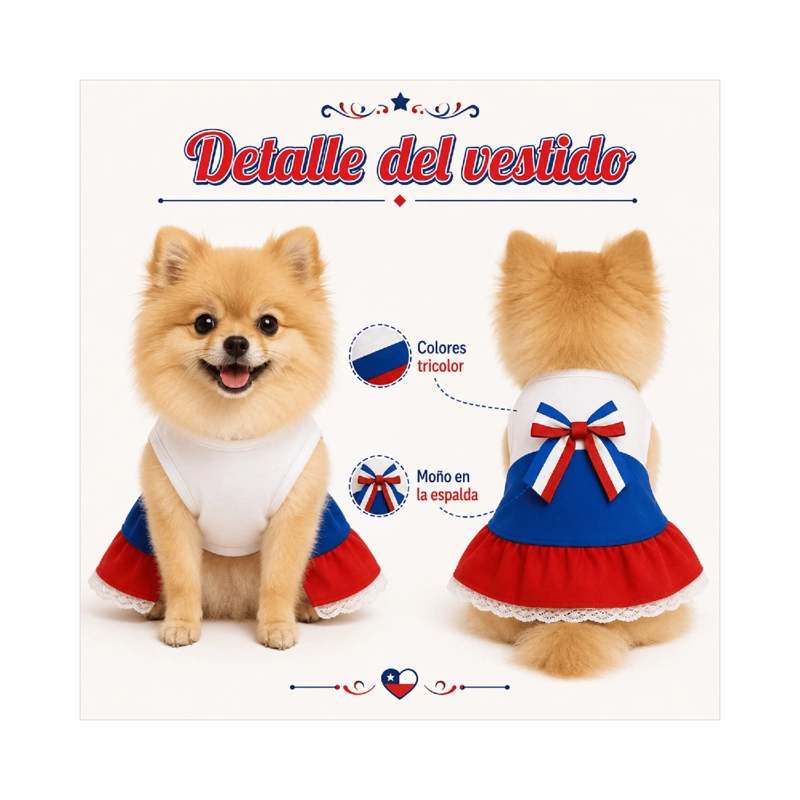VESTIDO DE HUASA TRICOLOR PARA PERRO TALLA XS - 6