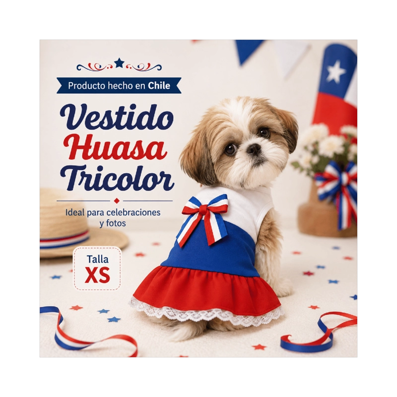 VESTIDO DE HUASA TRICOLOR PARA PERRO TALLA XS - 8