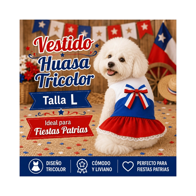 VESTIDO DE HUASA TRICOLOR PARA PERRO TALLA L - 4