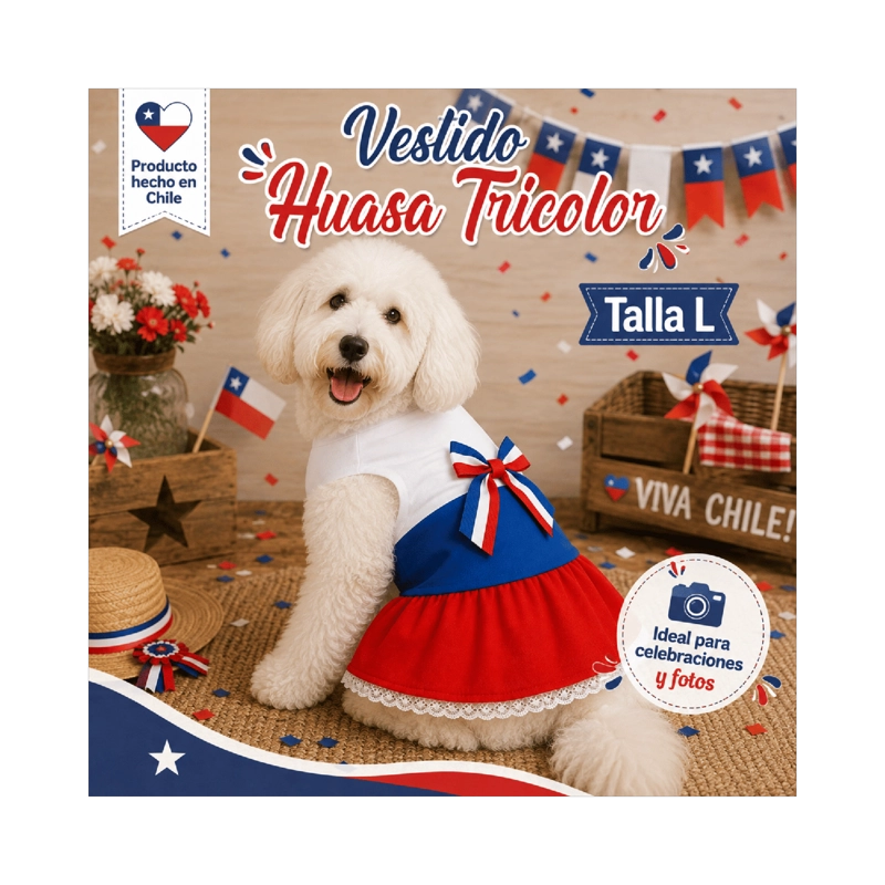 VESTIDO DE HUASA TRICOLOR PARA PERRO TALLA L - 6