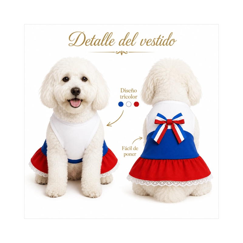 VESTIDO DE HUASA TRICOLOR PARA PERRO TALLA L - 7