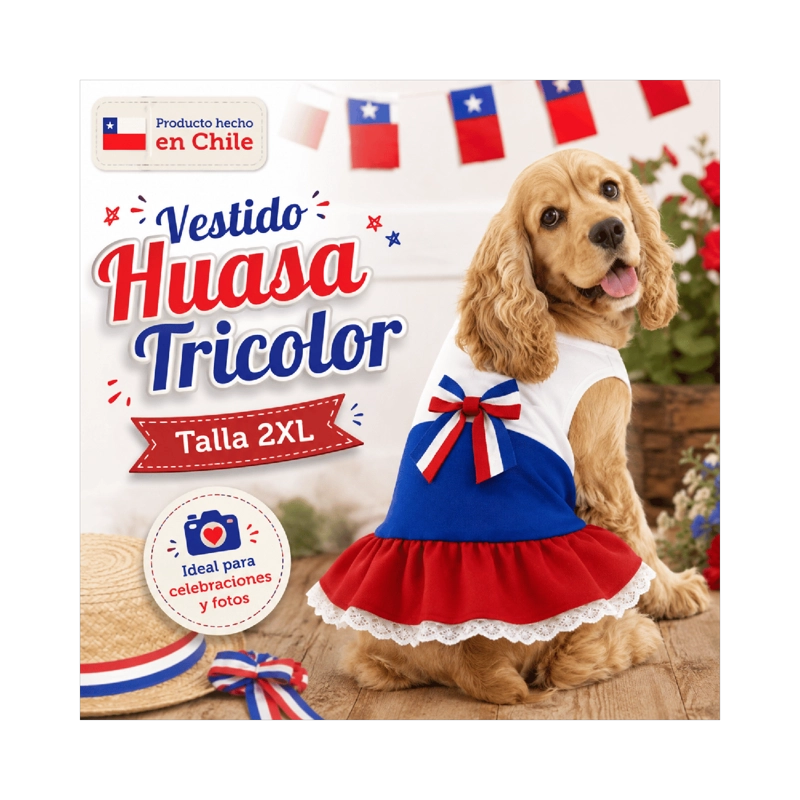VESTIDO DE HUASA TRICOLOR PARA PERRO TALLA 2XL - 2
