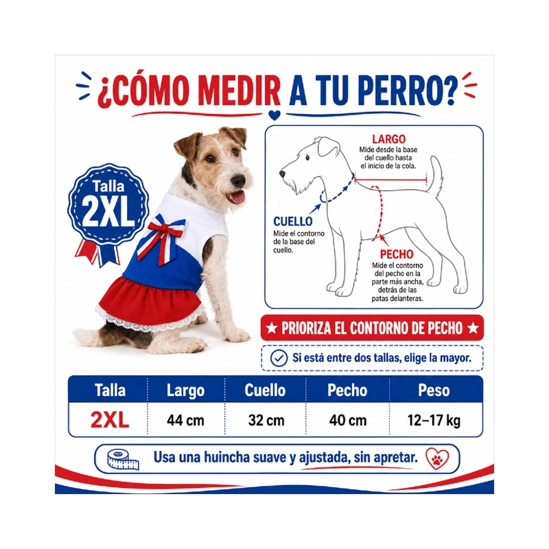 VESTIDO DE HUASA TRICOLOR PARA PERRO TALLA 2XL - 3