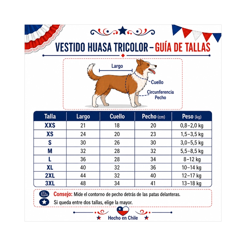 VESTIDO DE HUASA TRICOLOR PARA PERRO TALLA 2XL - 4