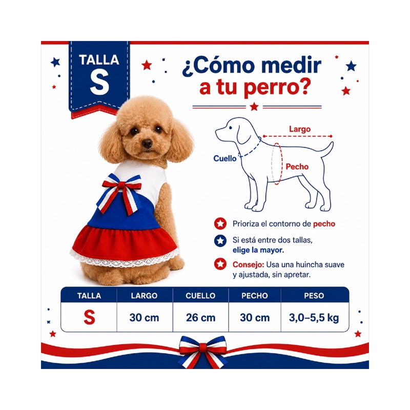 VESTIDO DE HUASA TRICOLOR PARA PERRO TALLA S - 2