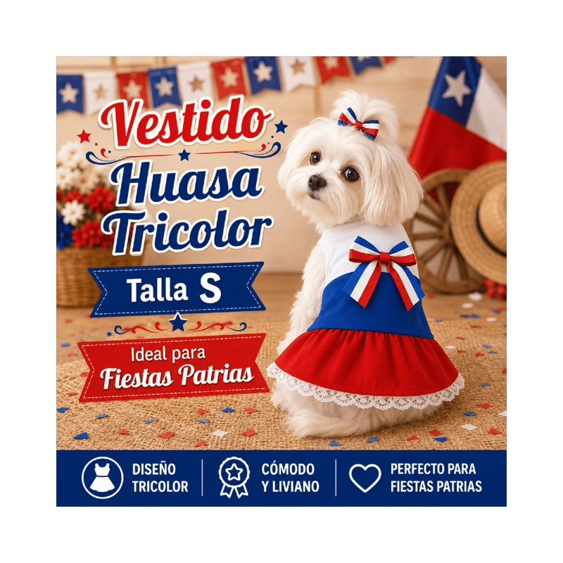 VESTIDO DE HUASA TRICOLOR PARA PERRO TALLA S - 4
