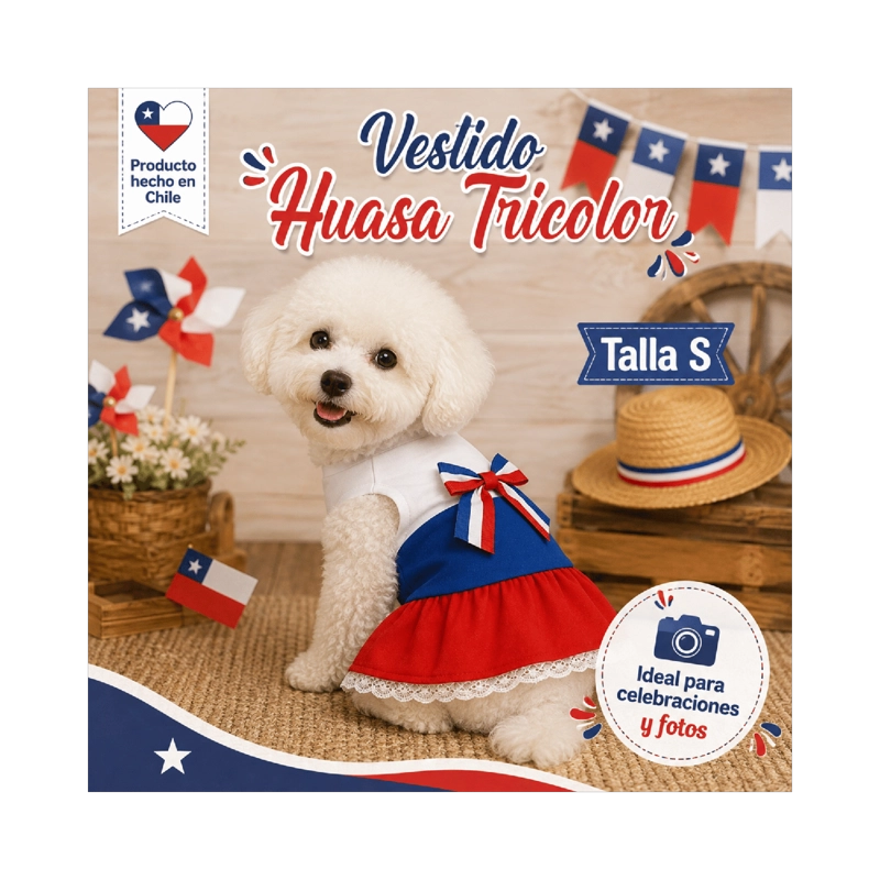 VESTIDO DE HUASA TRICOLOR PARA PERRO TALLA S - 5