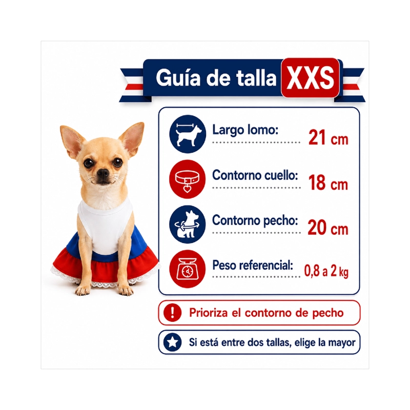 VESTIDO DE HUASA TRICOLOR PARA PERRO TALLA XXS - 3