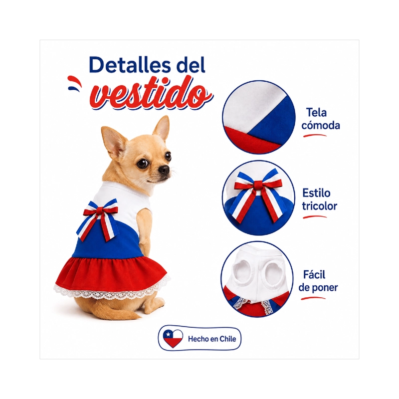 VESTIDO DE HUASA TRICOLOR PARA PERRO TALLA XXS - 5