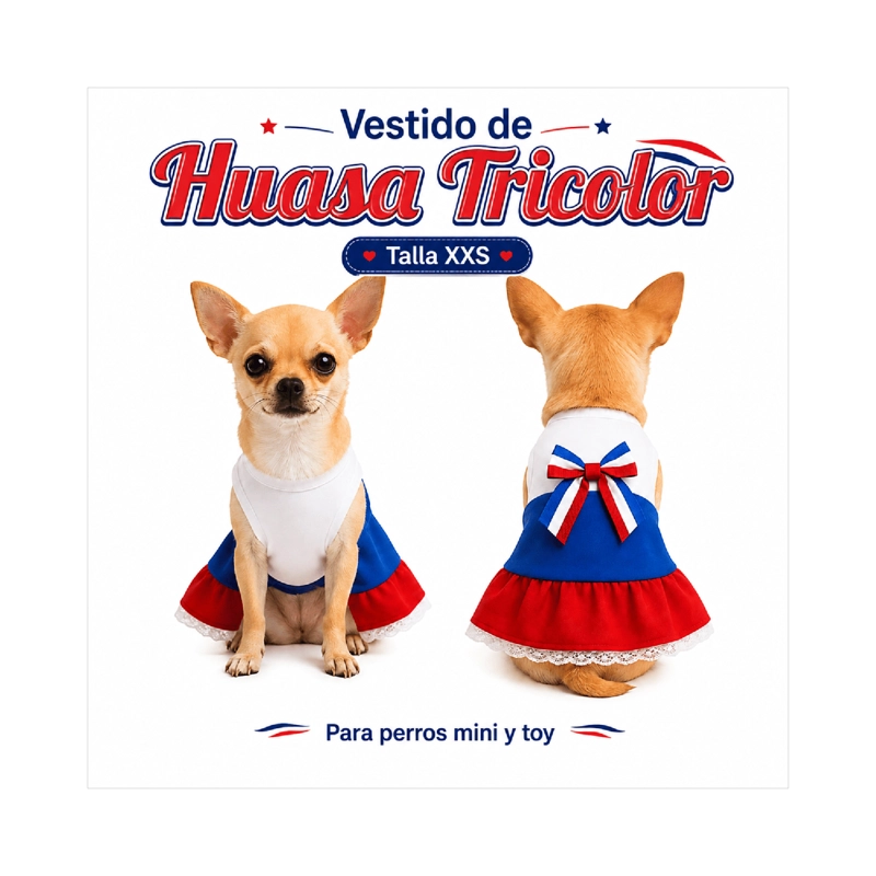 VESTIDO DE HUASA TRICOLOR PARA PERRO TALLA XXS - 9