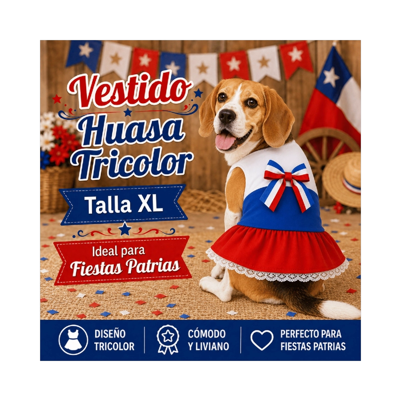 VESTIDO DE HUASA TRICOLOR PARA PERRO TALLA XL - 2