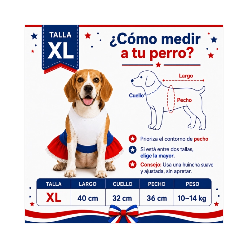 VESTIDO DE HUASA TRICOLOR PARA PERRO TALLA XL - 4