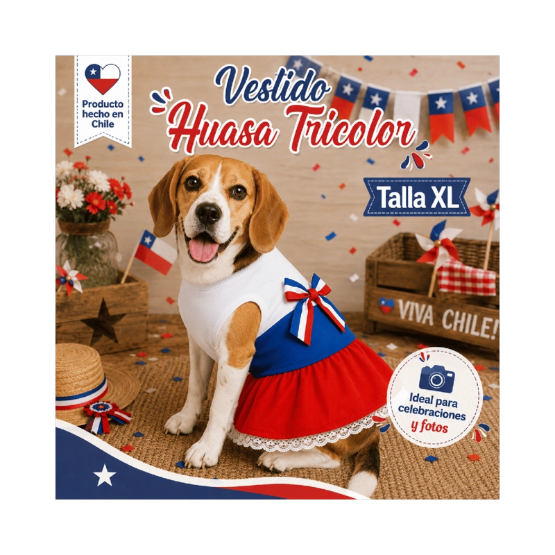 VESTIDO DE HUASA TRICOLOR PARA PERRO TALLA XL - 7