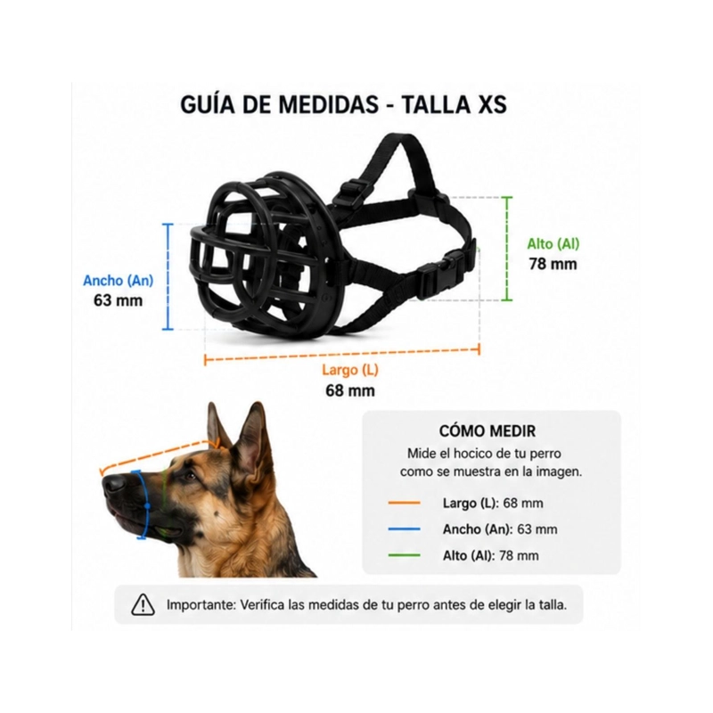 BOZAL CANASTA PERRO XS NEGRO RAZAS PEQUEÑAS AJUSTABLE - 2
