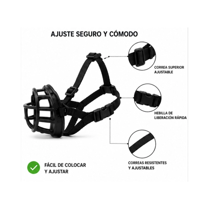 BOZAL CANASTA PERRO XS NEGRO RAZAS PEQUEÑAS AJUSTABLE - 3