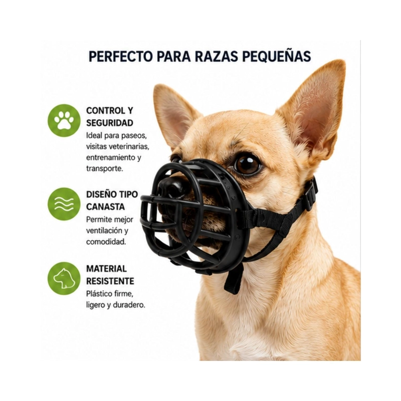 BOZAL CANASTA PERRO XS NEGRO RAZAS PEQUEÑAS AJUSTABLE - 4