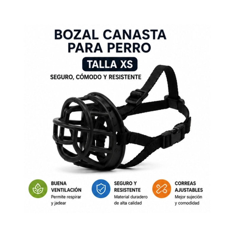 BOZAL CANASTA PERRO XS NEGRO RAZAS PEQUEÑAS AJUSTABLE - 5