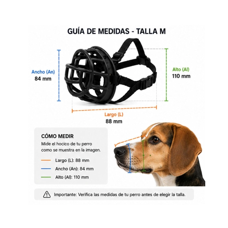 BOZAL CANASTA PERRO M NEGRO AJUSTABLE RAZAS MEDIANAS - 2