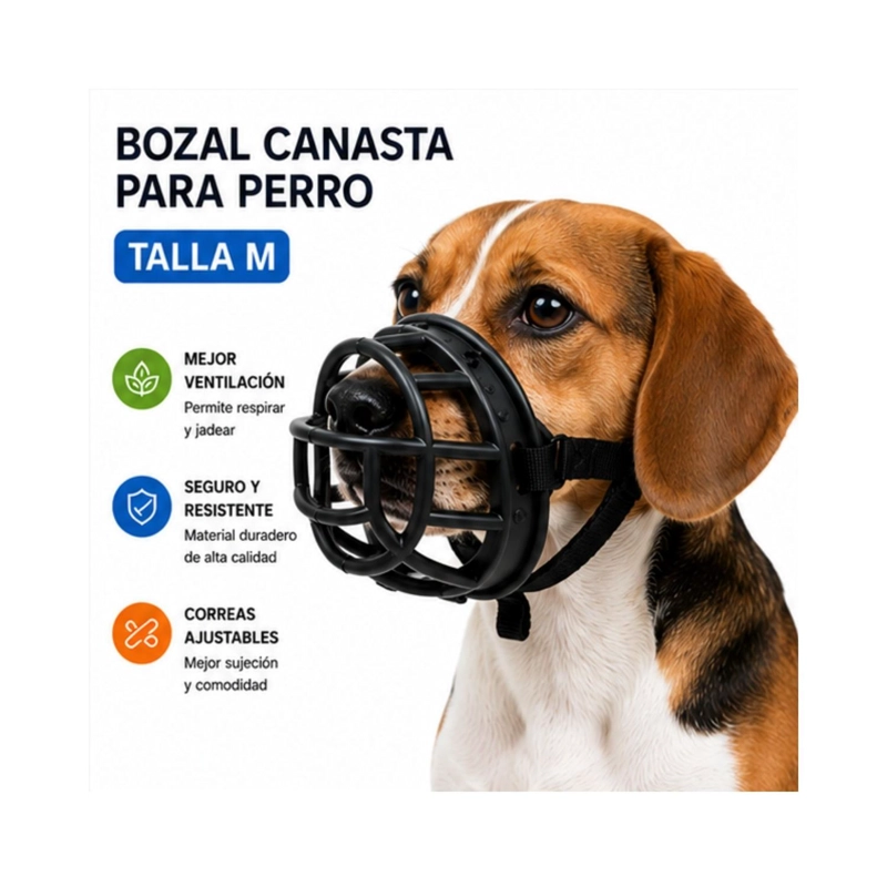 BOZAL CANASTA PERRO M NEGRO AJUSTABLE RAZAS MEDIANAS - 3