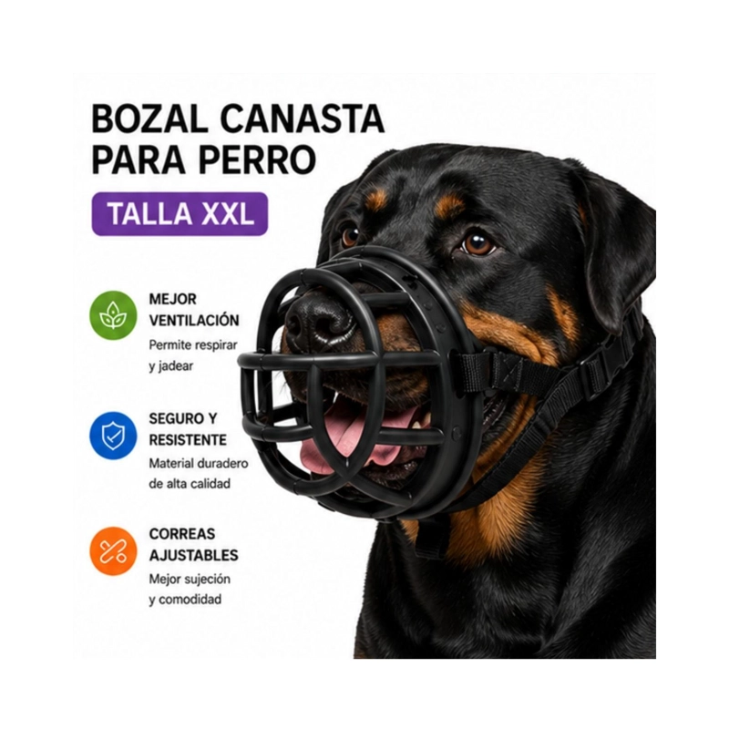 BOZAL CANASTA PERRO XXL NEGRO AJUSTABLE RAZAS GRANDES - 3