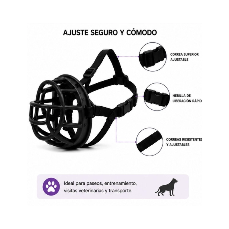 BOZAL CANASTA PERRO XXL NEGRO AJUSTABLE RAZAS GRANDES - 4