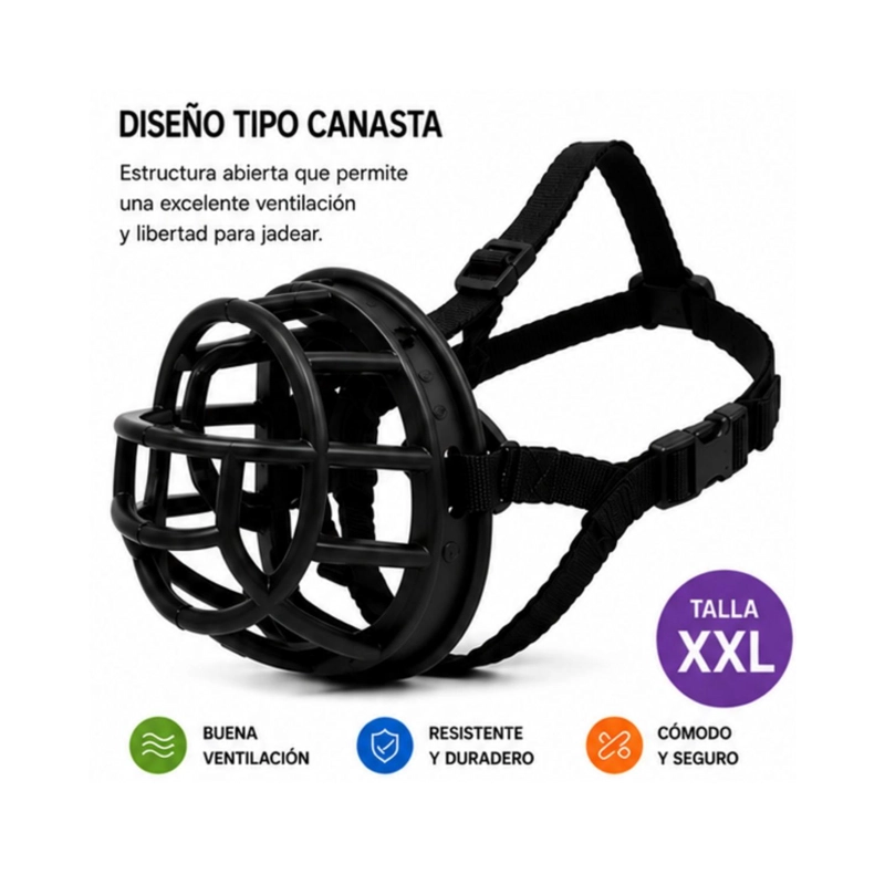 BOZAL CANASTA PERRO XXL NEGRO AJUSTABLE RAZAS GRANDES - 5