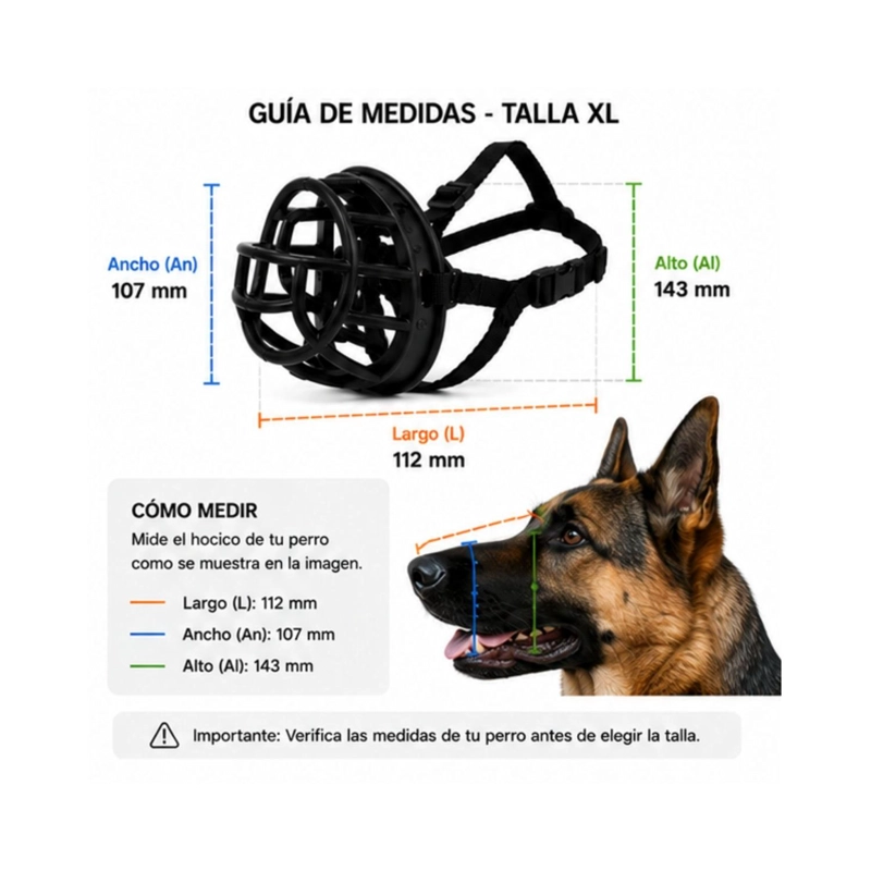 BOZAL CANASTA PERRO XL NEGRO AJUSTABLE RAZAS GRANDES - 2