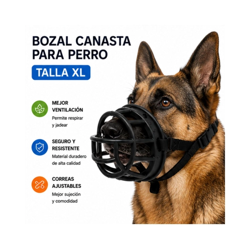BOZAL CANASTA PERRO XL NEGRO AJUSTABLE RAZAS GRANDES - 3