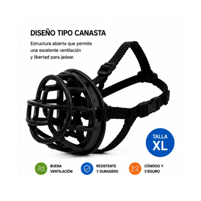BOZAL CANASTA PERRO XL NEGRO AJUSTABLE RAZAS GRANDES - 4