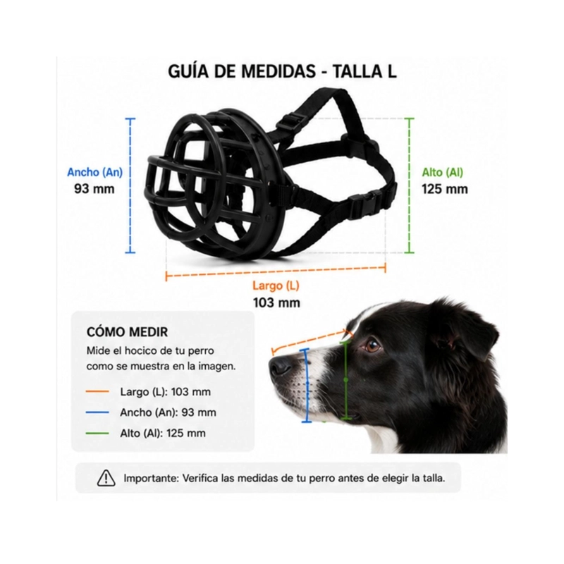 BOZAL CANASTA PERRO L NEGRO AJUSTABLE RAZAS MEDIANAS - 2