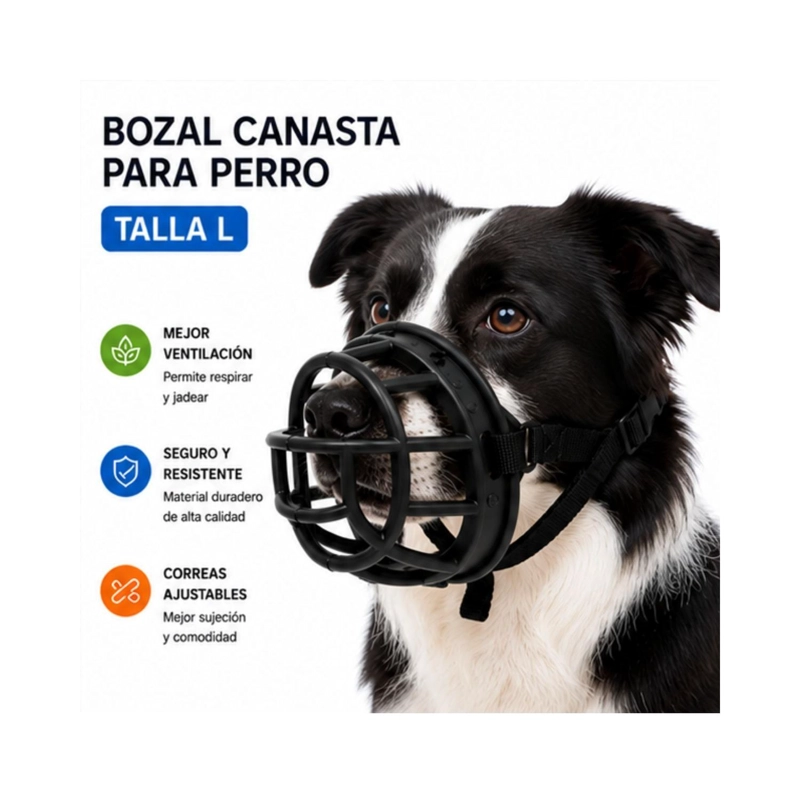 BOZAL CANASTA PERRO L NEGRO AJUSTABLE RAZAS MEDIANAS - 3