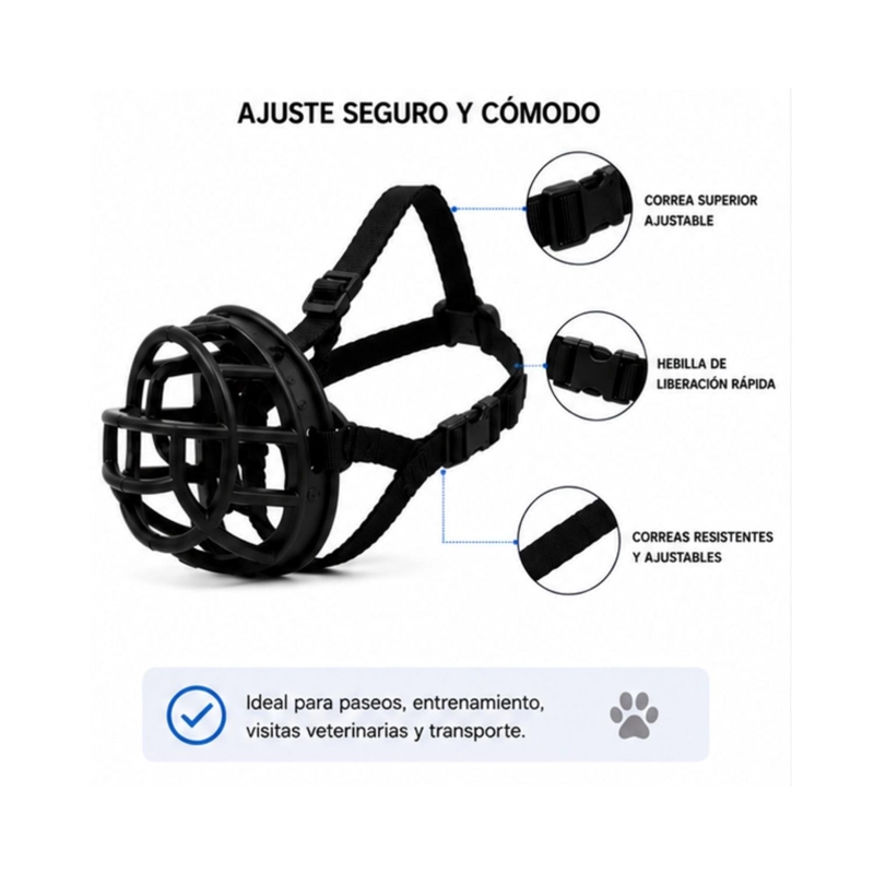 BOZAL CANASTA PERRO L NEGRO AJUSTABLE RAZAS MEDIANAS - 4