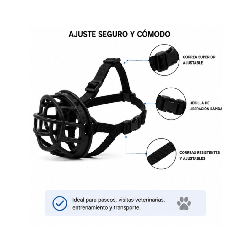BOZAL CANASTA PERRO S NEGRO AJUSTABLE RAZAS PEQUEÑAS - 4