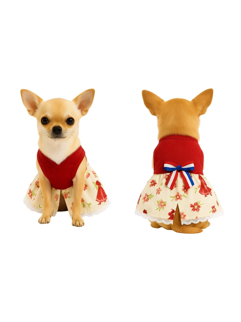 VESTIDO DE HUASA FLORAL PARA PERRO TALLA XS - 5