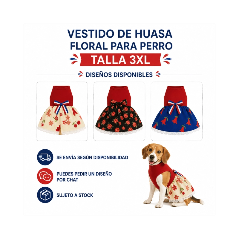 VESTIDO DE HUASA FLORAL PARA PERRO TALLA 3XL - 3
