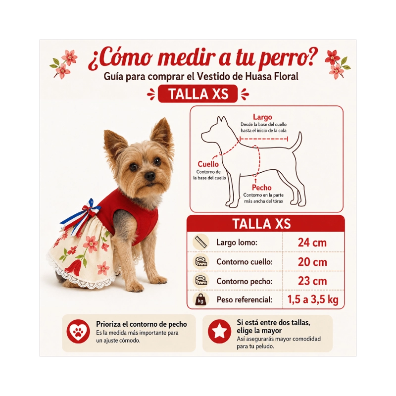 VESTIDO DE HUASA FLORAL PARA PERRO TALLA 3XL - 4