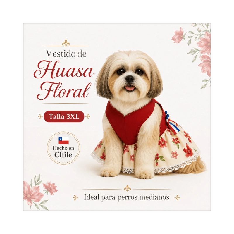 VESTIDO DE HUASA FLORAL PARA PERRO TALLA 3XL - 7