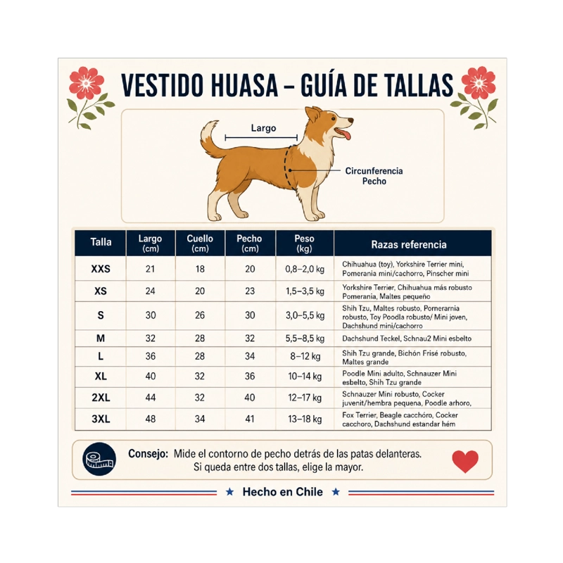 VESTIDO DE HUASA FLORAL PARA PERRO TALLA L - 9