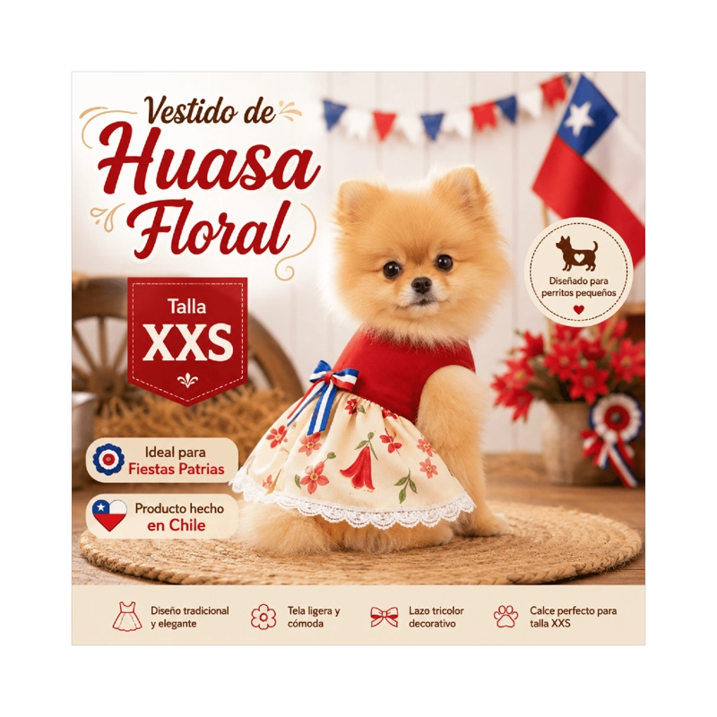 VESTIDO DE HUASA FLORAL PARA PERRO TALLA XXS - 2