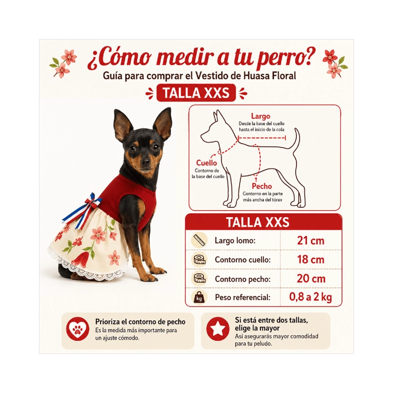 VESTIDO DE HUASA FLORAL PARA PERRO TALLA XXS - 3
