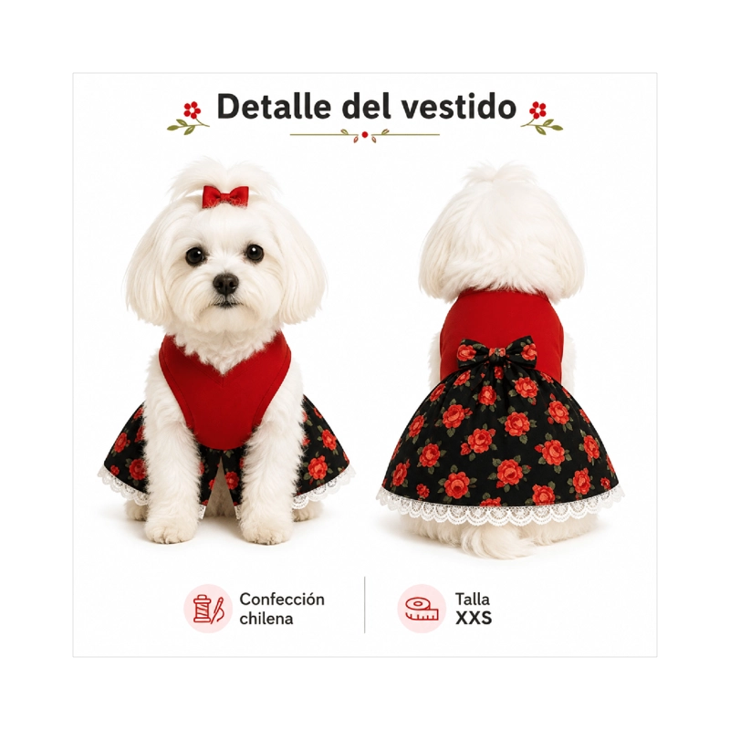 VESTIDO DE HUASA FLORAL PARA PERRO TALLA XXS - 6