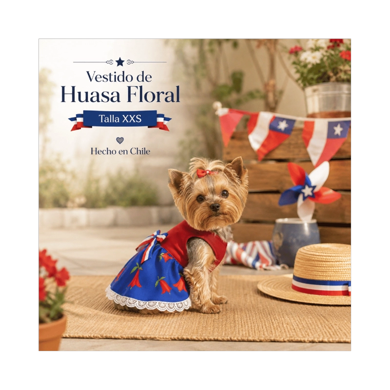 VESTIDO DE HUASA FLORAL PARA PERRO TALLA XXS - 7