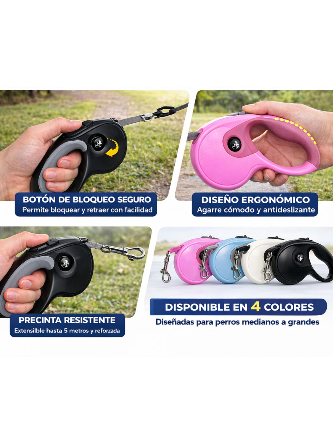 CORREA RETRACTIL PARA PERROS 5MT HASTA 40KG - 2