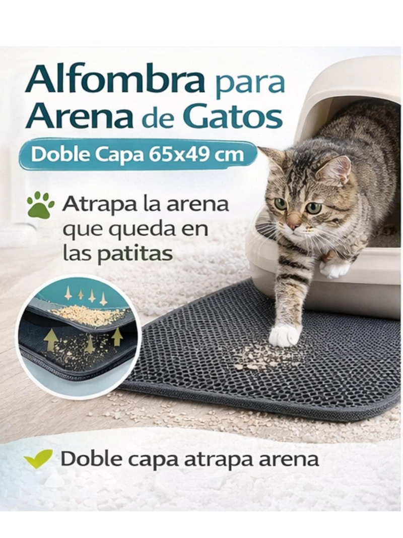 ALFOMBRA PARA ARENA DE GATOS DOBLE CAPA 65X49 CM GRIS - 3