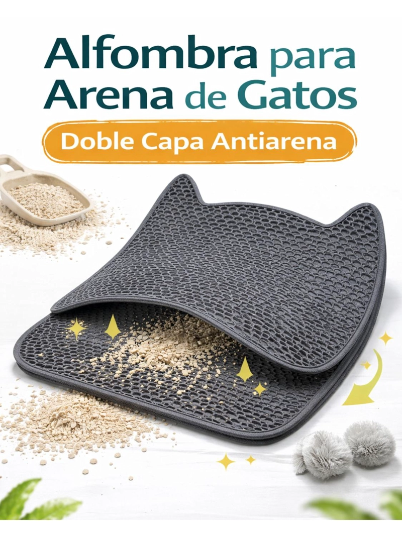 ALFOMBRA PARA ARENA DE GATOS DOBLE CAPA 65X49 CM GRIS - 4