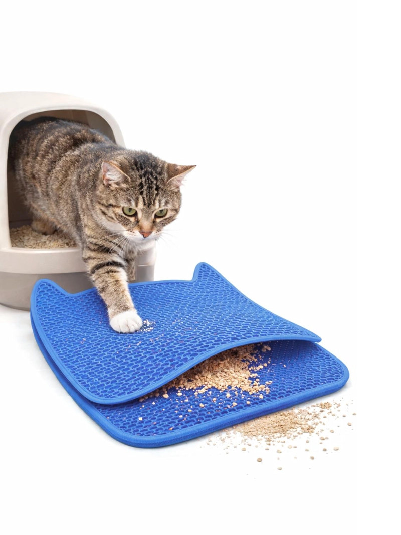ALFOMBRA PARA ARENA DE GATOS DOBLE CAPA 65X49 CM AZUL - 1