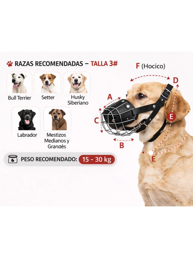 BOZAL PERRO ACERO Y CUERO TALLA XL (3) PERROS 50 A 70 CM - 2