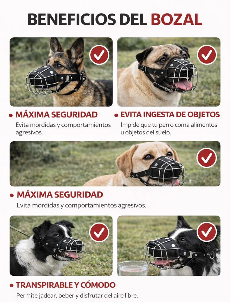BOZAL PERRO ACERO Y CUERO TALLA XL (3) PERROS 50 A 70 CM - 5