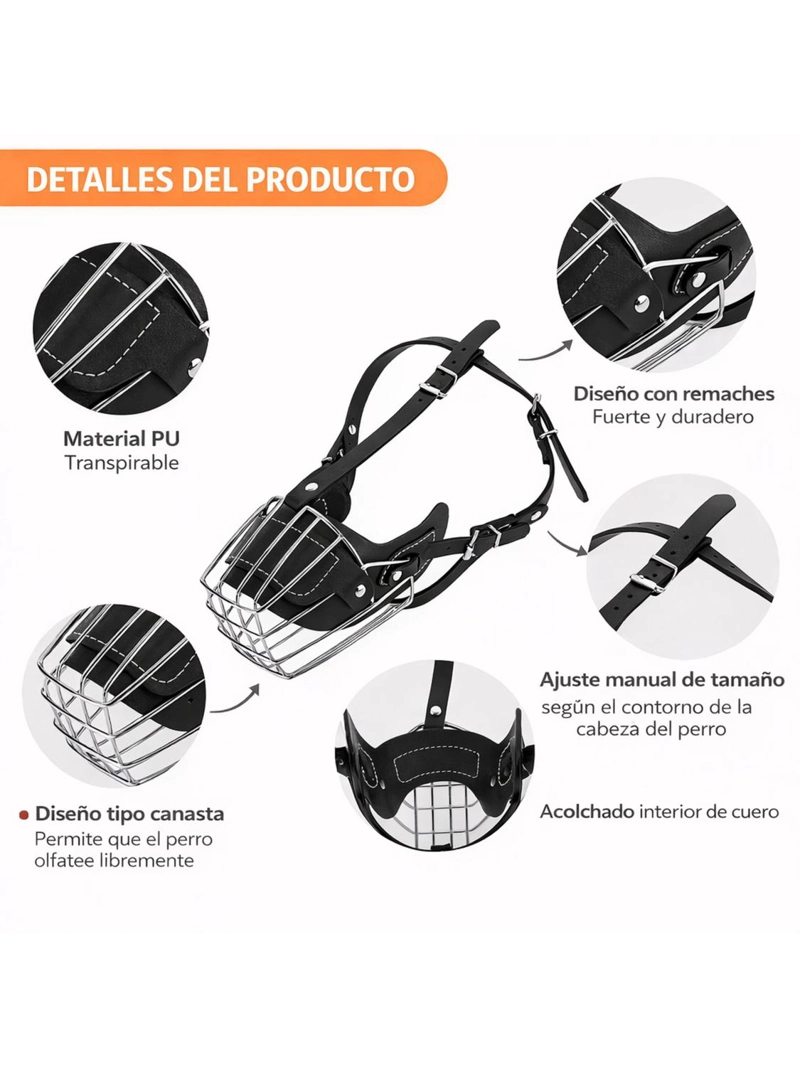 BOZAL PERRO ACERO Y CUERO TALLA M (1) PERROS 40 A 50 CM - 4